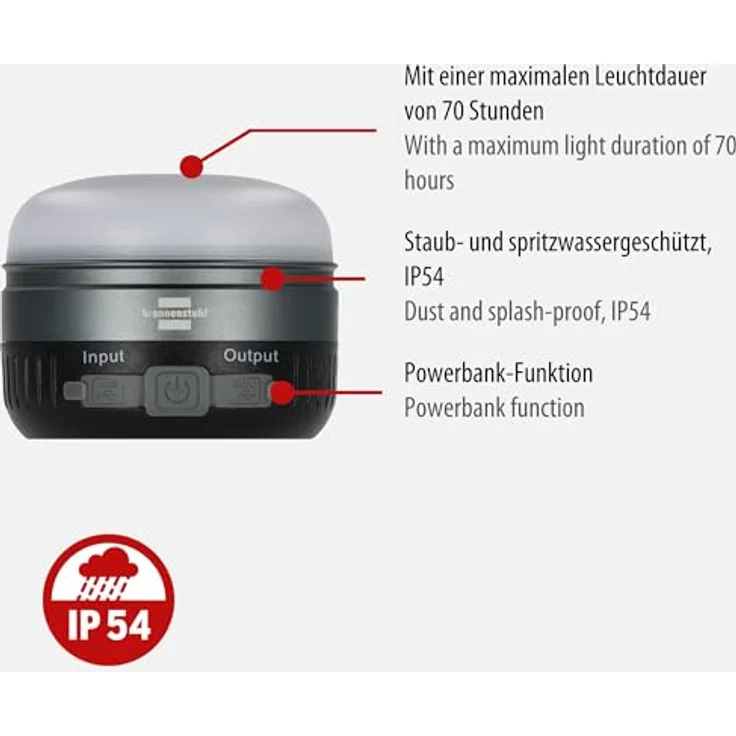 Brennenstuhl Akku LED Outdoor Leuchte OLI 400 AS, IP54 Campinglampe mit 450lm, 70h Leuchtdauer, dimmbar, 2 austauschbare Akkus, Powerbank, USB C Ladekabel – Bild 2