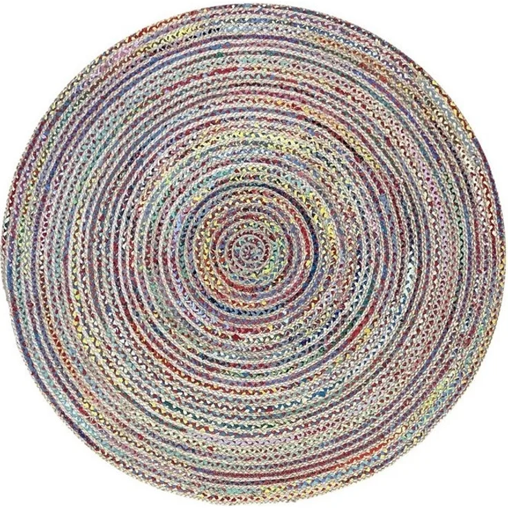 Wohnando Teppich MY-RUG Teppich Boho Circles, aus Jute & Baumwolle 100x100 cm,bunt, rund, Höhe: 10 mm, handgewebt, Natürliches Material, Boho-Stil, wendbar