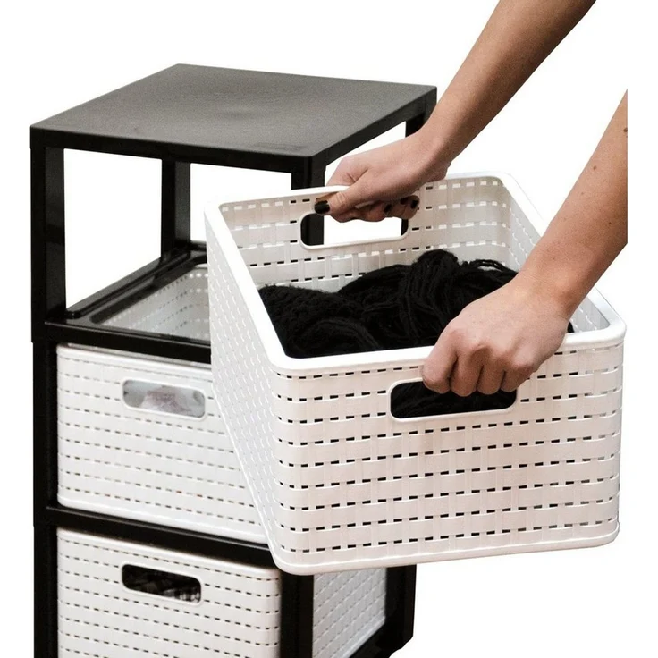 ROTHO Aufbewahrungsbox Country Rollcontainer mit 3 Schubladen in Rattan-Optik – Bild 3