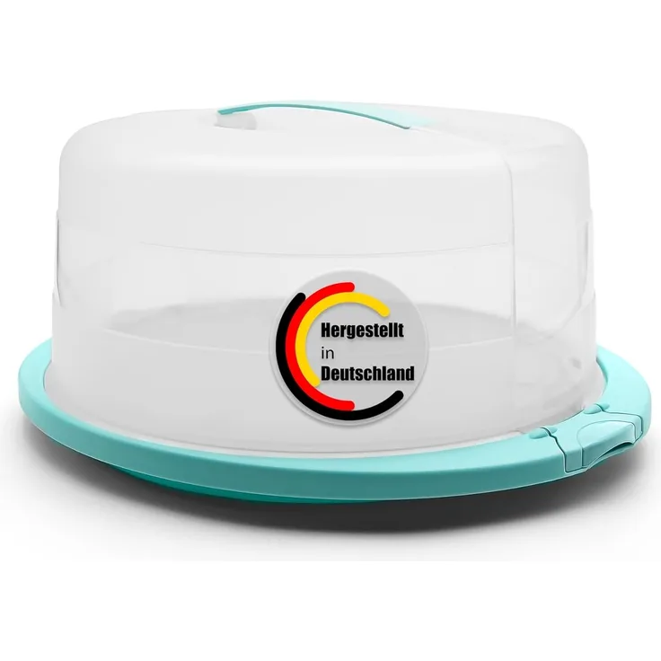 BigDean Kuchentransportbox Tortenglocke Rund mit Kühlfach in Eisblau Made in Germany, Kunststoff, (Set, 1-tlg, Tortenbehälter), Stabiler Griff, Kühlfach für Kühlakku
