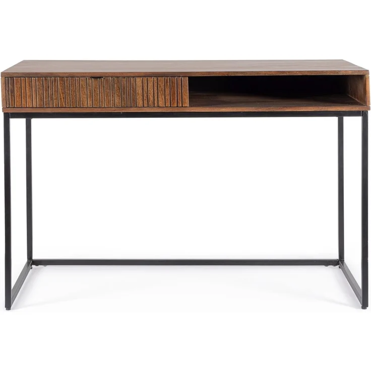 Schreibtisch Atidat aus Mangoholz, modernes Design, braun, 120 cm, Metallgestell, mit Schublade – Bild 2