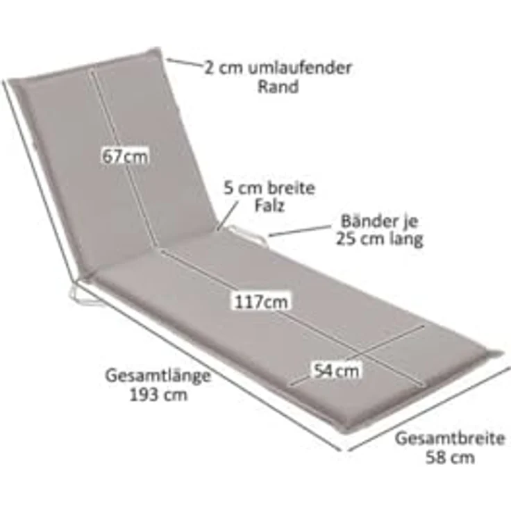 Traumnacht Komfort Liegenauflage Outdoor anthrazit mit abnehmbarem Bezug, 190 x 58 x 6 cm, Öko-Tex zertifiziert, produziert nach deutschem Qualitätsstandard – Bild 4