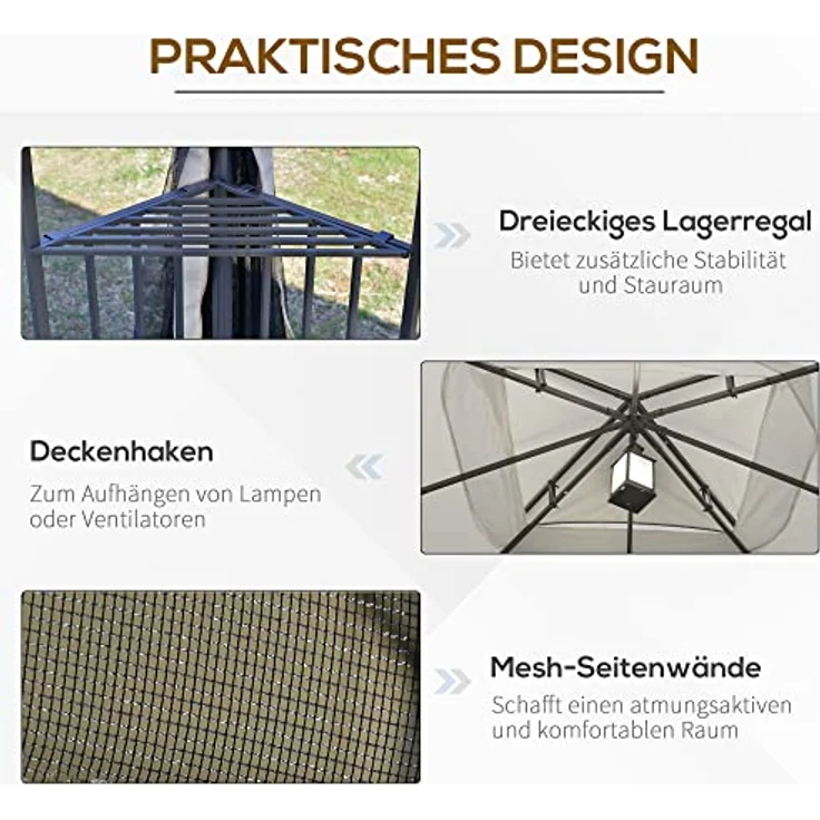 Outsunny Gartenpavillon mit Doppeldach, 4 abnehmbare Seitenwände, pulverbeschichteter Metallrahmen, Beige, 2,99 x 2,99 x 2,74 m – Bild 5