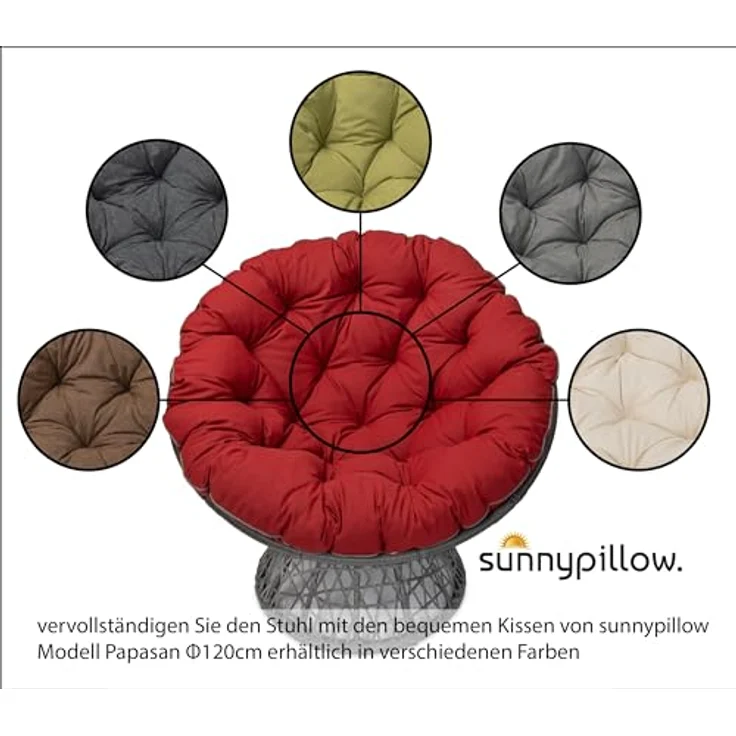 sunnypillow Sesselauflage Polster für Papasansessel, rund Durchmesser 120 cm Dicke 15cm, GRAU – Bild 7