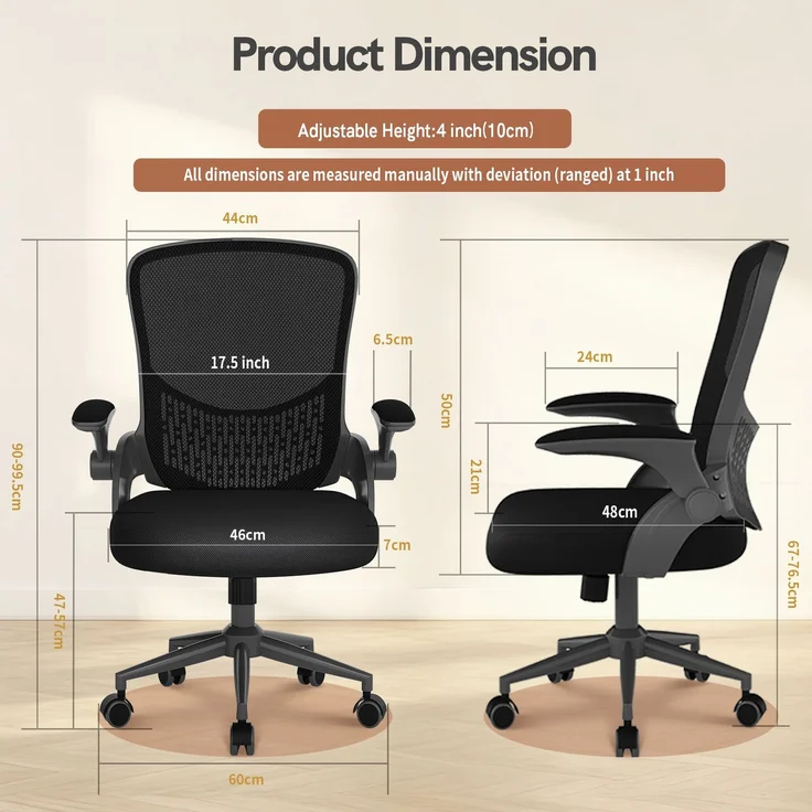 Botifly Ergonomischer Bürostuhl, Mesh-Gewebe, Schwarz, 95°-120° Wippfunktion, 10 cm Höhenverstellbar – Bild 7