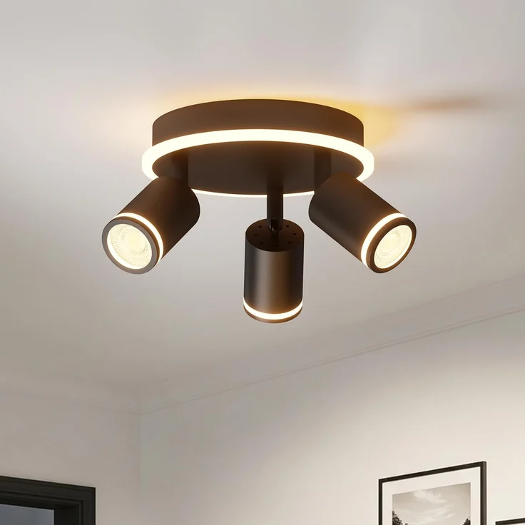 LVWIT LED Deckenstrahler Schwarz, LED Deckenlampe 3 Flammig Rund, Srahler Deckenleuchte GU10 Deckenlampe Spot, Modern Deckenspot Lampe für Küche, Wohnzimmer, Ohne Leuchtmittel – Bild 1
