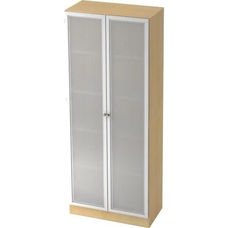 Hammerbacher Glastürenschrank, 5 Ordnerhöhen, Ahorn/Silber, Griffknauf, 200,4 x 42 x 80 cm