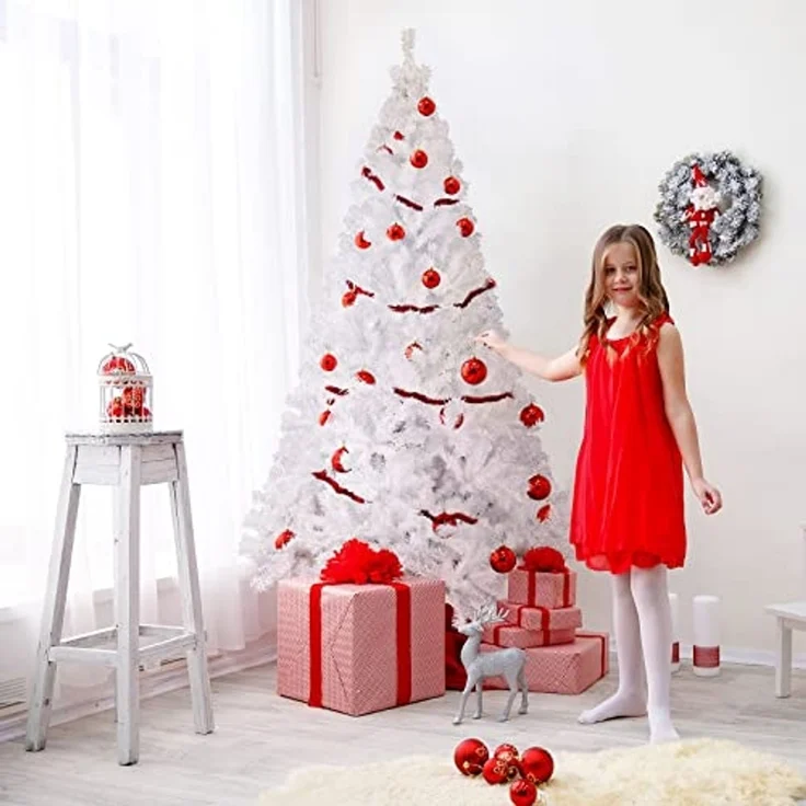 Salcar Künstlicher Weihnachtsbaum Künstlicher Tannenbaum Weihnachtsbaum Weiß Christbaum mit Ständer, Nordmanntanne, 210cm, 1025 PVC Nadeln, für Zuhause, Wohnzimmer, Hof, Weihnachtsfeier – Bild 2