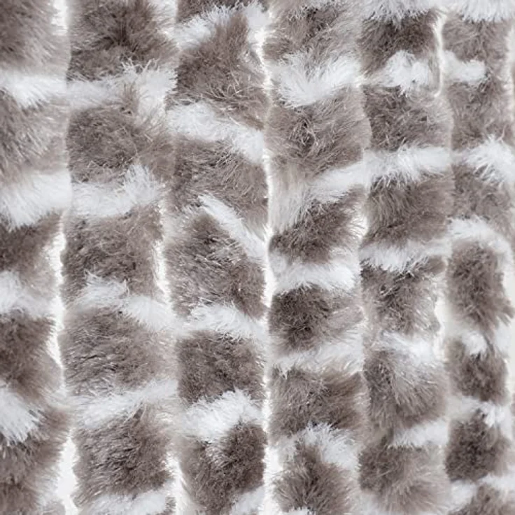 Moritz Flauschvorhang aus Chenille 56 x 185 cm taupe weiß gesteift Türvorhang als Fliegenschutz Insektenschutz für Camping Wohnwagen – Bild 1