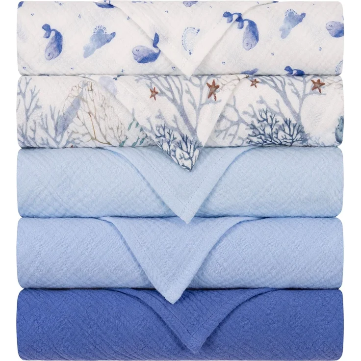 Yukkidds Mulltücher Baby Spucktücher, Musselin Tücher 5er Set 60x60 cm | 100% Baumwolle Musselintücher, Extrem Saugfähig & Atmungsaktiv, für Neugeborene Junge und Mädchen, Blauer Himmel