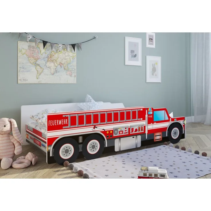 Kids Collective 'Feuerwehr' Autobett 70x140 cm, mit Rausfallschutz und Lattenrost