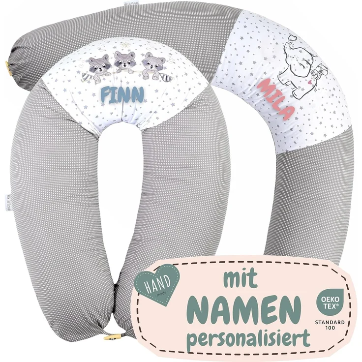 sei Design XXL Stillkissen Seitenschläferkissen - personalisiert mit Namen und Geburtsdatum: personalisierte Geschenke zum Geburt Baby Geschenk für Junge und Mädchen - Schwangerschaftskissen
