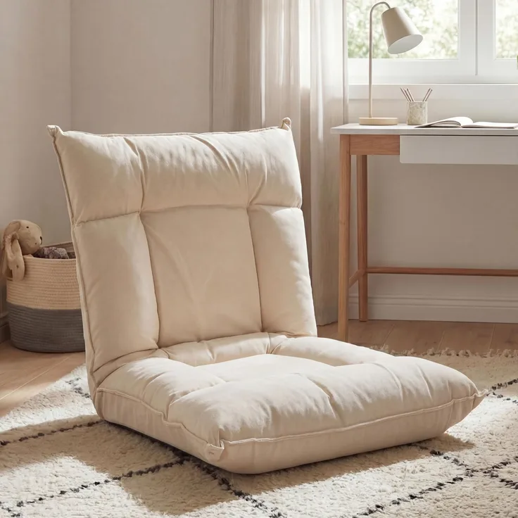 Bodensessel HWC-N44, Relaxsessel Bodenkissen Bodensofa Klappsessel 6 Relaxpositionen, stabiles Gestell Samt ~ beige