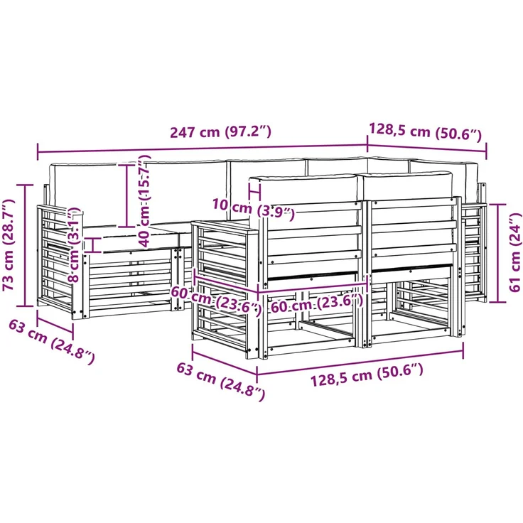 vidaXL Outdoor-Sofagarnitur 7 stk. 7-Sitzer Natur und Creme 3374980 – Bild 9