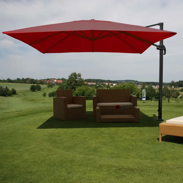 Gastronomie-Ampelschirm HWC-A96, Sonnenschirm 3x3m (Ø4,24m) Polyester Alu/Stahl 23kg ~ bordeaux ohne Ständer, drehbar