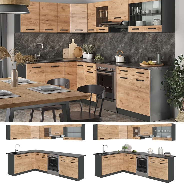 Eckküche R-Line Goldkraft Eiche/Anthrazit 267 x 167 cm, AP Schwarz Vicco – Bild 2