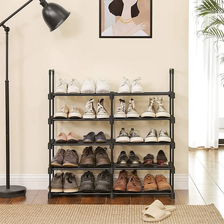 Songmics Schuhregal mit 10 Ebenen, offener Schuhschrank hoch, Schuhständer schmal, Schuhaufbewahrung, aus Metall, platzsparend, für Ankleidezimmer, Flur, 30 x 45 x 174 cm, schwarz LSA25BK – Bild 5