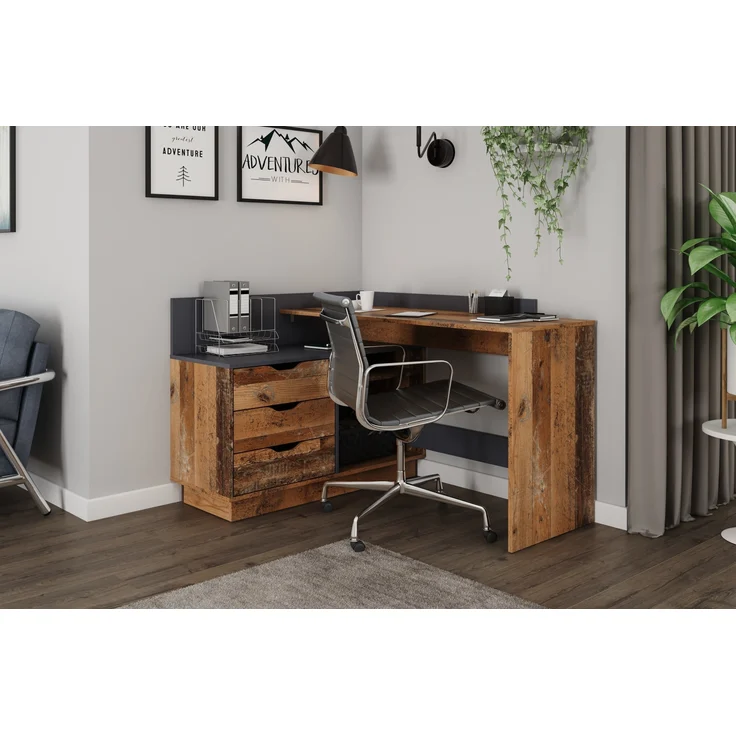 Winkelschreibtisch >BELFAST< in Old-Wood/Anthrazit 129 x 83,5 x 105 cm (BxHxT) – Bild 2
