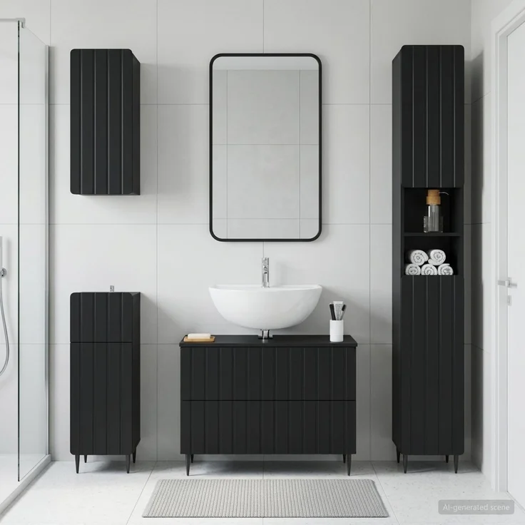vidaXL 4-teiliges Badezimmer-Schrank-Set ZWOLLE Schwarz Holzwerkstoff 3417919 – Bild 1