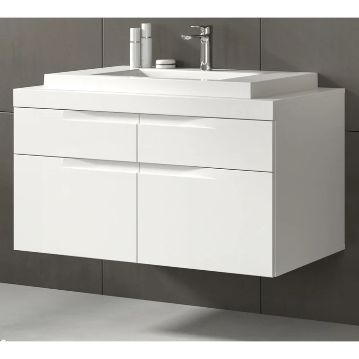 Waschbeckenunterschrank mit Waschbecken Gusto in weiß matt 100 cm – Bild 1