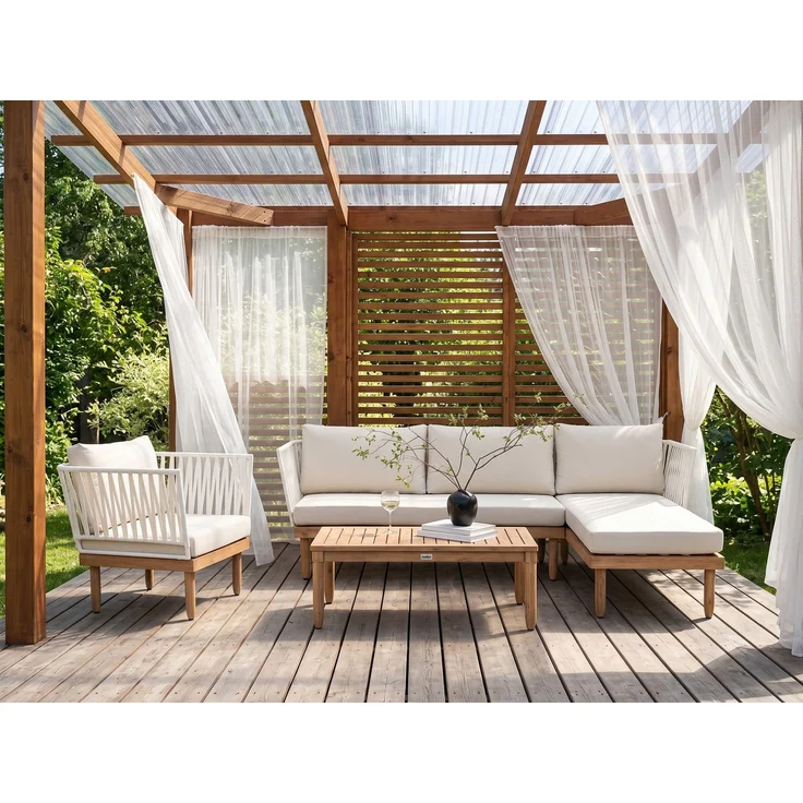 Lounge Set mit Tisch 4-Sitzer CREMONA Akazienholz linksseitig Weiß – Bild 3