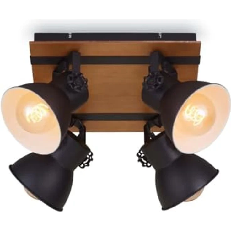 Briloner Leuchten Deckenlampe retro mit Holzbalken, 4-flammige Deckenleuchte vintage, E27 Fassung max. 40 Watt, verstellbare Lampenschirme, rustikaler Deckenspot, Schwarz-Weiß-Holz, 1 Stück (1er Pack) – Bild 2