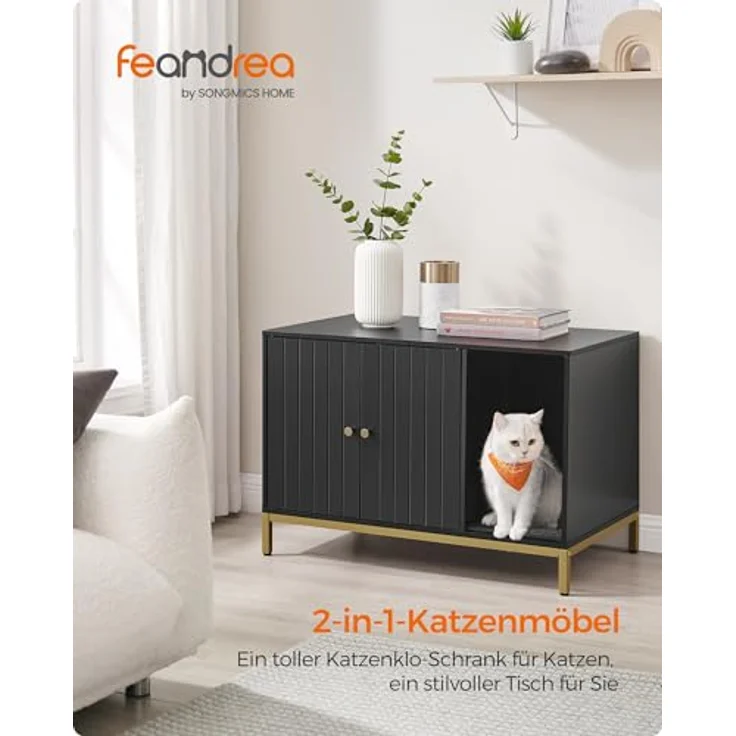 FEANDREA Katzentoilette, Katzenklo-Schrank, Katzenhaus, mit Kratzmatte, Beistelltisch – Bild 5