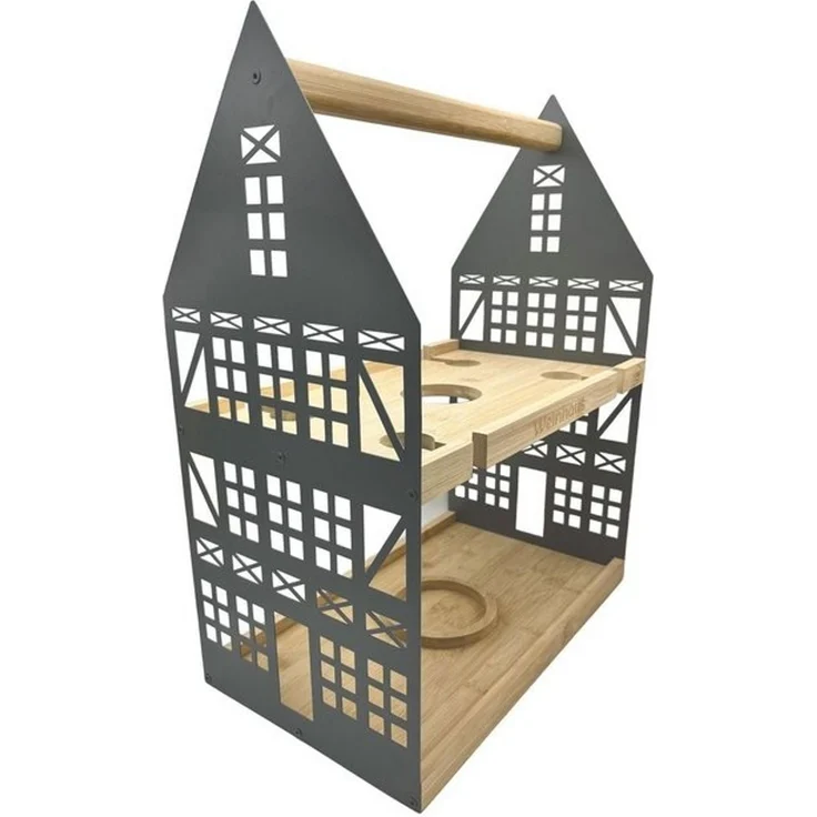 UNUS HOME Etagere Etagere Weinhaus, (grau aus Metall und Holz), Serviertablett Servierständer Serviergestell Servierplatte Holzetagere – Bild 4