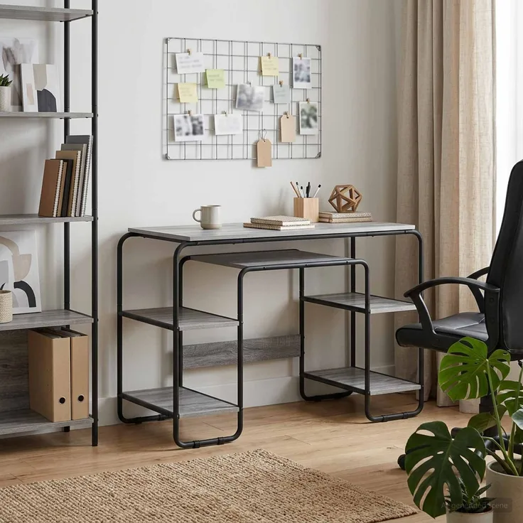 vidaXL Schreibtisch mit Stauraum Sonoma-Grau 113,5 x 52 x 75,5 cm 8008035