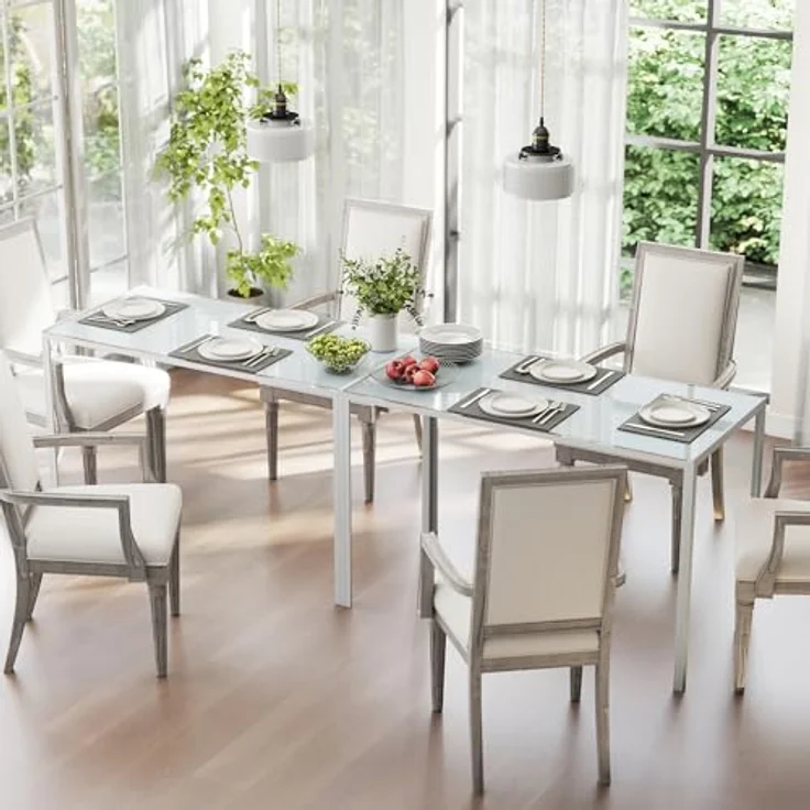 HOMCOM Esstisch 120x60 cm Küchentisch für 4 Personen Esszimmertisch mit Tischplatte aus Hartglas moderner Tisch für Küche, Esszimmer Wohnzimmer Weiß – Bild 10