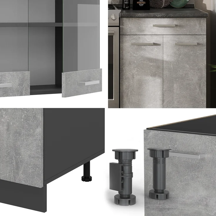 Küchenzeile R-Line Beton/Anthrazit 200 cm , AP Anthrazit Vicco – Bild 5