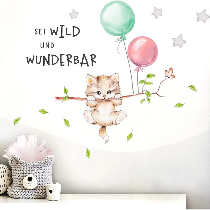 Little Deco 'Sei wild & wunderbar/Katze' Wandbilder Spruch Größe S, 61x31 cm