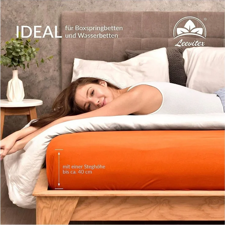 leevitex® Spannbettlaken 90x200cm - 100x200cm | Spannbetttuch Bettlaken | 100% Jersey Baumwolle | Matratzenhöhe bis 25 cm | Öko-Tex | Terrakotta/Dunkelorange – Bild 3