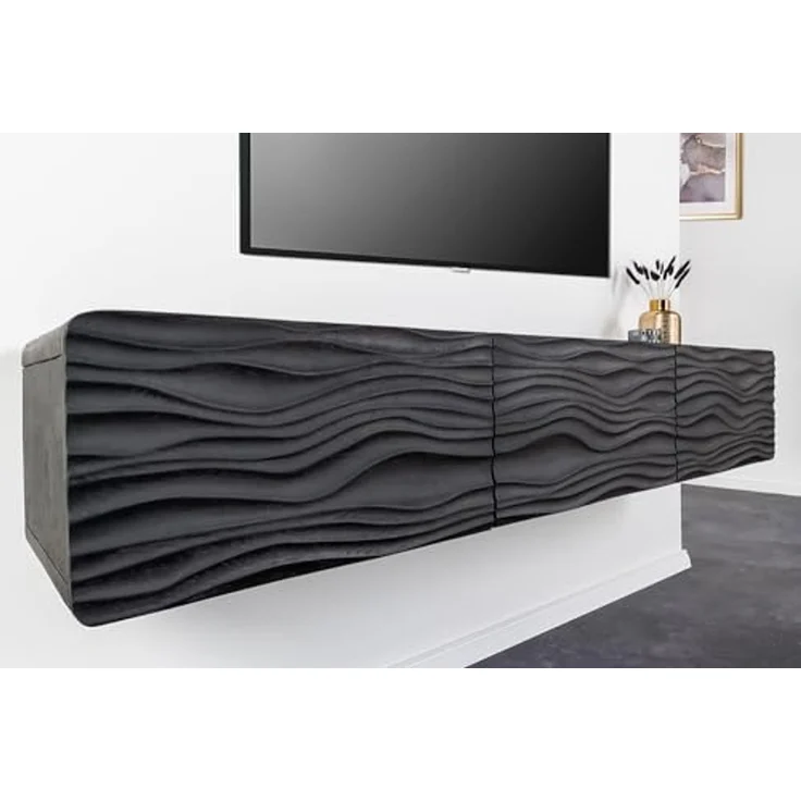 riess-ambiente TV-Board WAVE 160cm schwarz (Einzelartikel, 1 St), Wohnzimmer · Massivholz · Mangoholz · hängend · Retro Design – Bild 3
