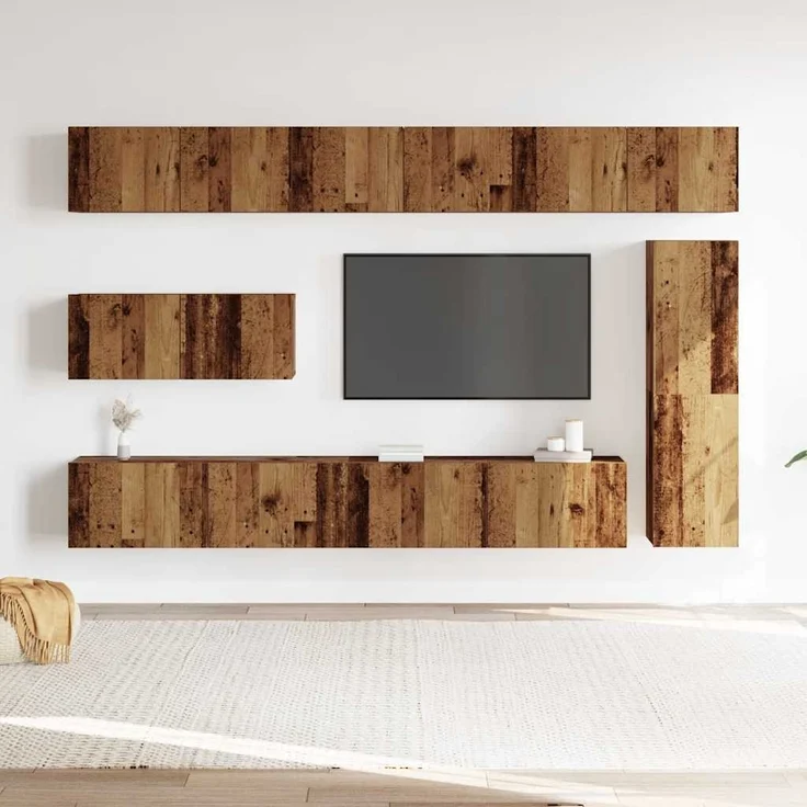 vidaXL 7-tlg. TV-Schrank-Set Wandmontage Altholz-Optik Holzwerkstoff 3329213 – Bild 2