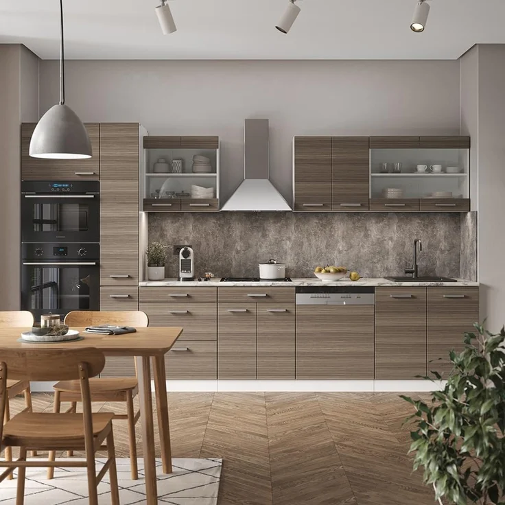 Küchenzeile R-Line Edelgrau/Weiß 350 cm mit Hochschrank, ohne Arbeitsplatte Vicco – Bild 2