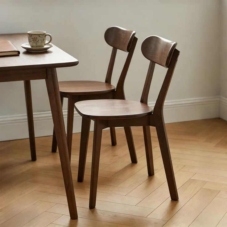 Esszimmerstühle aus 100 % Massivholz, 2er-Set, Mid-Century-Modern-Stil mit geschwungener Rückenlehne, Küchenstühle mit verstellbaren Fußstützen für Esszimmer, Küche, Wohnzimmer, Arbeitszimmer, Walnuss--Nussbaum--86x68x15cm--YOUDENOVA – Bild 10
