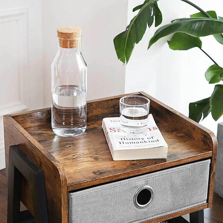 Nachttisch, Beistelltisch, Couchtisch, Regal mit herausnehmbarer Stoffschublade, Gitterablage, Metallrahmen, für Wohnzim – Bild 5