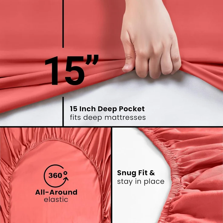 Utopia Bedding Spannbettlaken für Kingsize-Bett, Spannbetttuch, Tiefe Tasche, weiche Mikrofaser, einlauf- und lichtbeständig, pflegeleicht, nur 1 Spannbetttuch (Koralle) – Bild 3
