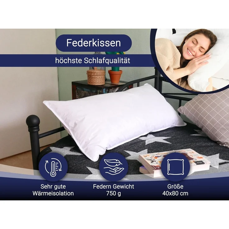 ZOLLNER Kopfkissen, Füllung: 100% Gänsefedern Klasse 1, Seitenschläfer, Rückenschläfer, Bauchschläfer, 40x80 cm, 100% Baumwolle, vom Hotelwäschespezialisten – Bild 4