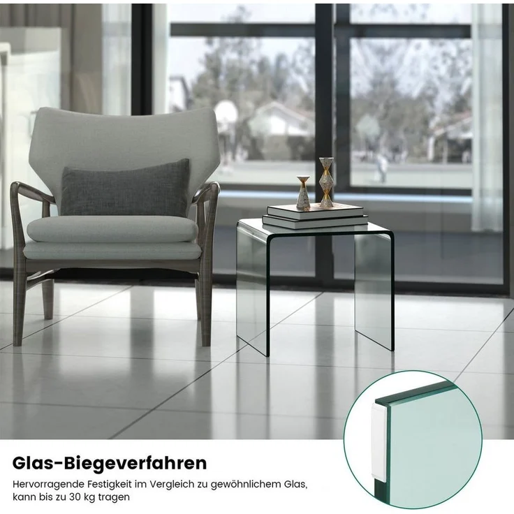 COSTWAY Couchtisch, Beistelltisch Glas, U-förmig, 45x45x41cm – Bild 3