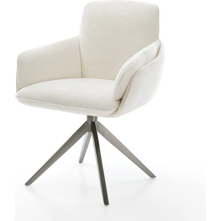 Drehstuhl Luan-Flex mit Armlehnen Bouclé Soft Beige Kreuzgestell breit Graphit 360° drehbar Wippfunktion