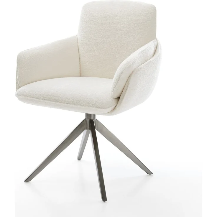 Drehstuhl Luan-Flex mit Armlehnen Bouclé Soft Beige Kreuzgestell breit Graphit 360° drehbar Wippfunktion – Bild 1