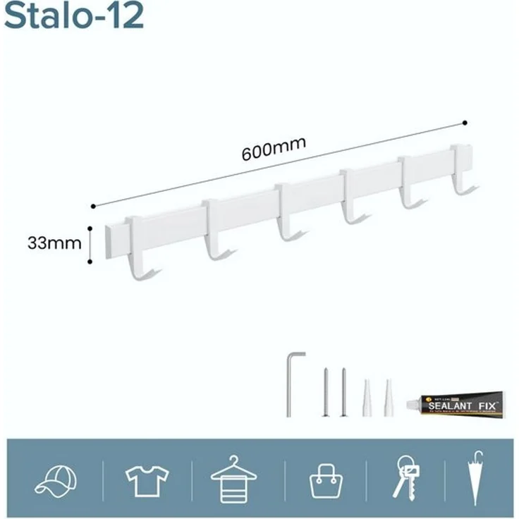 doporro Garderobenleiste Kleiderhaken 4/6/8 Verschiebbare Alu-Wandhaken selbstklebend Stalo-12 (6 St), 4 Verschiebbare Wandhaken aus Alu – Bild 4