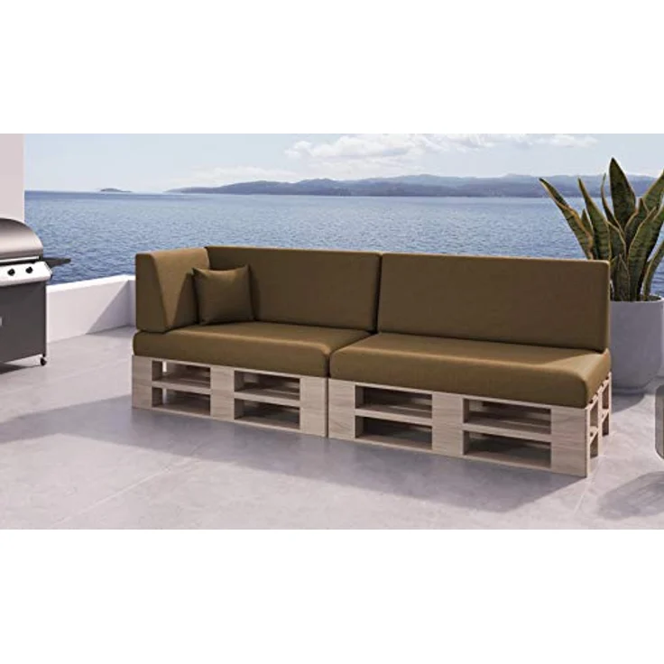 sunnypillow Palettenkissen mit abnehmbarem Bezug UV - beständig Outdoor wasserdicht Kaltschaum Palettenauflage Palettenpolster Palettensofa Sitzkissen Rückenlehne 6er Set 120x80 Braun – Bild 5