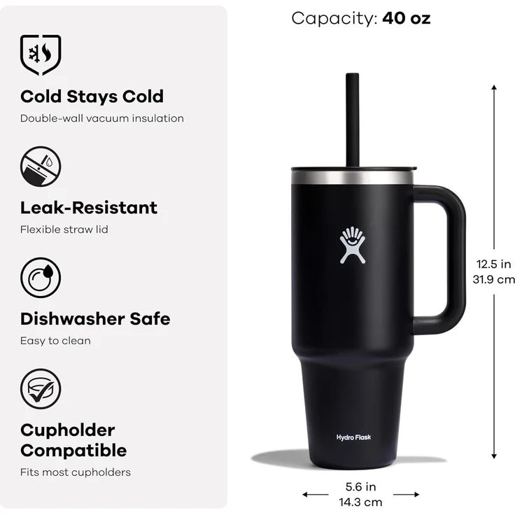 Hydro Flask Thermobecher All Around Travel Tumbler in den Größen 24 oz/ 32 oz / 40 oz, 1-tlg, Edelstahl, Thermo Cup mit Strohhalm – Bild 11
