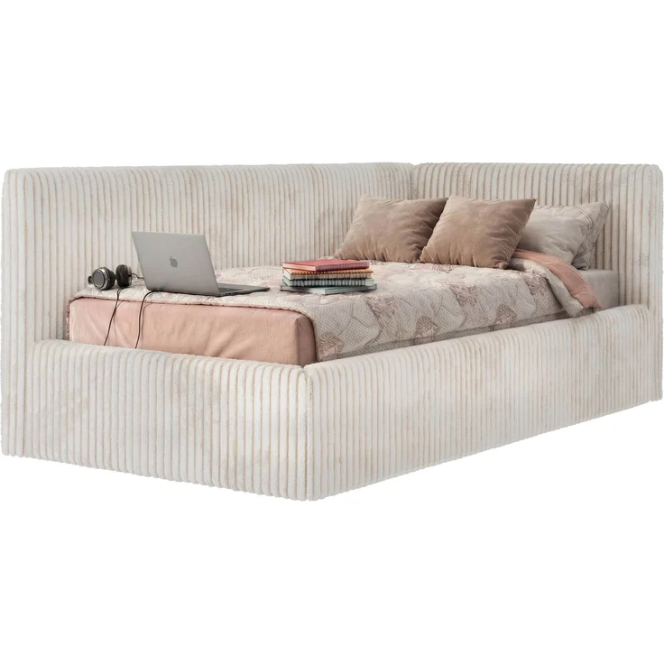 Jugendbett 90x200 cm TILVO mit Bettkasten, Polsterbett, Jugendzimmer, Lattenrost und gepolstertem Kopfteil, Multipocket Matratze - Beige Cord - Rechts - ELORI LUX – Bild 7