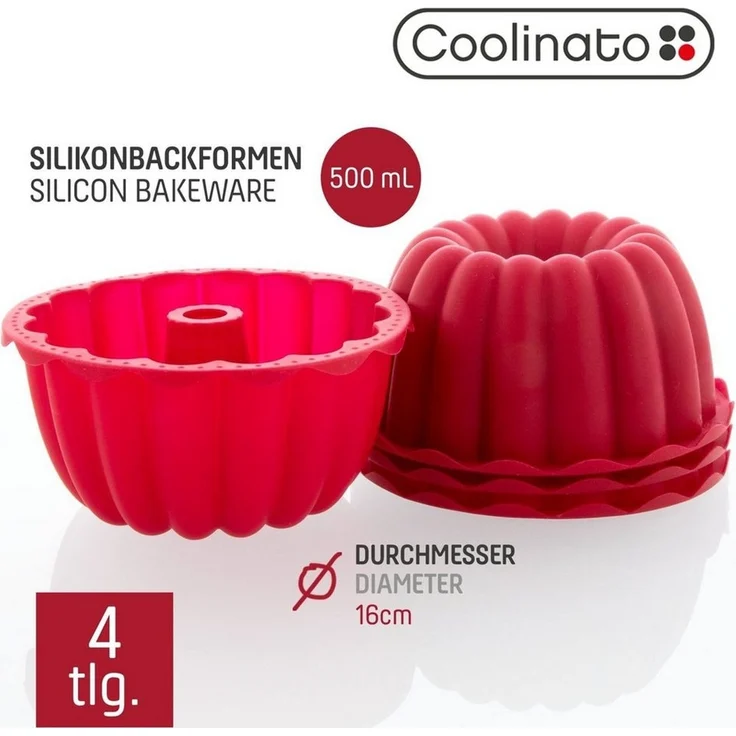 Coolinato Backform Coolinato Silikon Dessert Backformen Set 4tlg. ROT, inkl. Rezepte – Bild 2