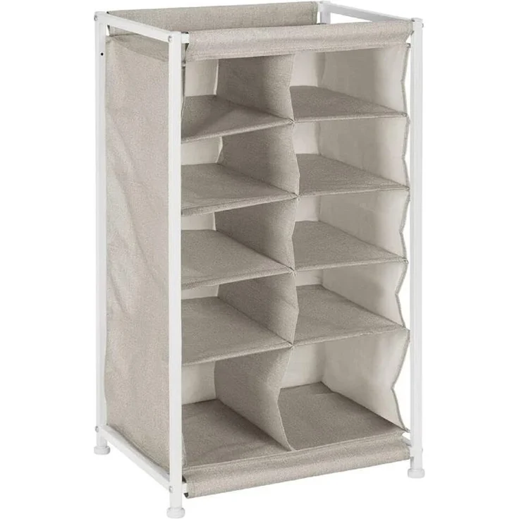 mDesign Schuhregal Schuhschrank Schuhablage 10 Fächer Stoff Metall Beige / Braun – Bild 1