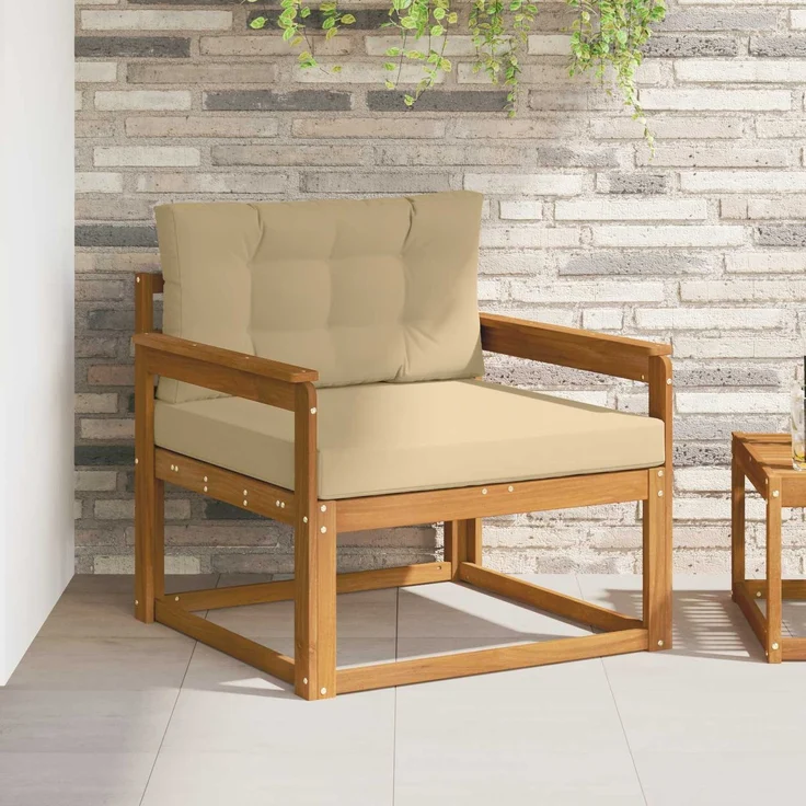 vidaXL Outdoor Mittelsofa Massivholz Akazie Natur und Beige 3436260 – Bild 1